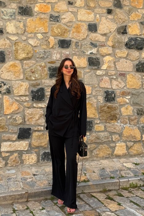 ONE COLOR LACING SHIRT + TROUSERS WOMAN SET BLACK/ E ZEZE - KLAUDIO FASHION