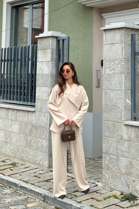 ONE COLOR LACING SHIRT + TROUSERS WOMAN SET CREAM/KREM - 2