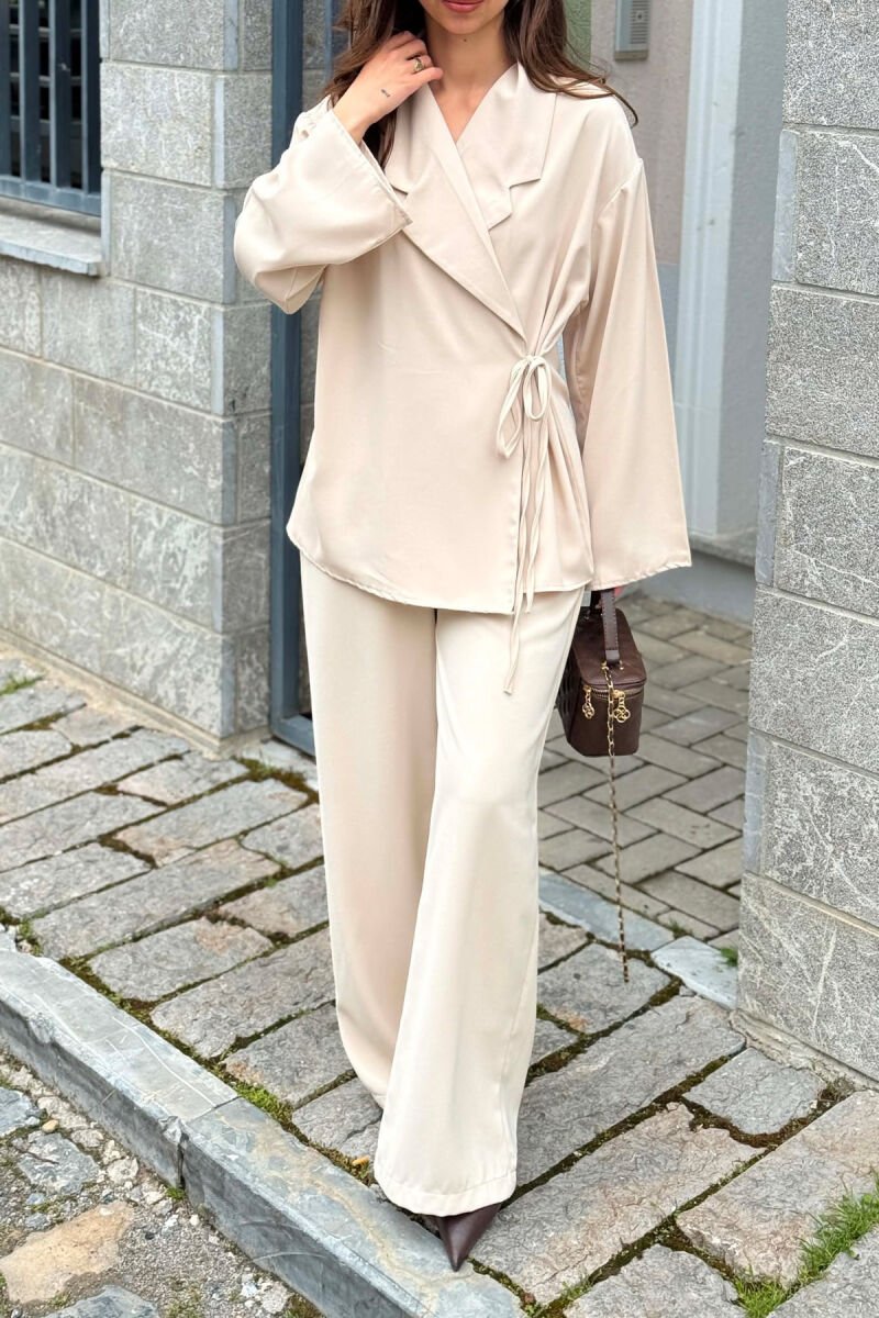 ONE COLOR LACING SHIRT + TROUSERS WOMAN SET CREAM/KREM - 3