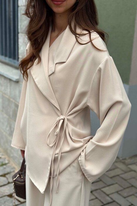 ONE COLOR LACING SHIRT + TROUSERS WOMAN SET CREAM/KREM - 4