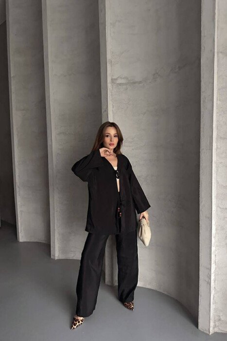 ONE COLOR LACING SHIRT+TROUSERS WOMEN SET BLACK/ E ZEZE - 2