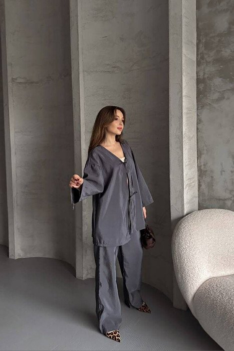 ONE COLOR LACING SHIRT+TROUSERS WOMEN SET GREY/GRI 