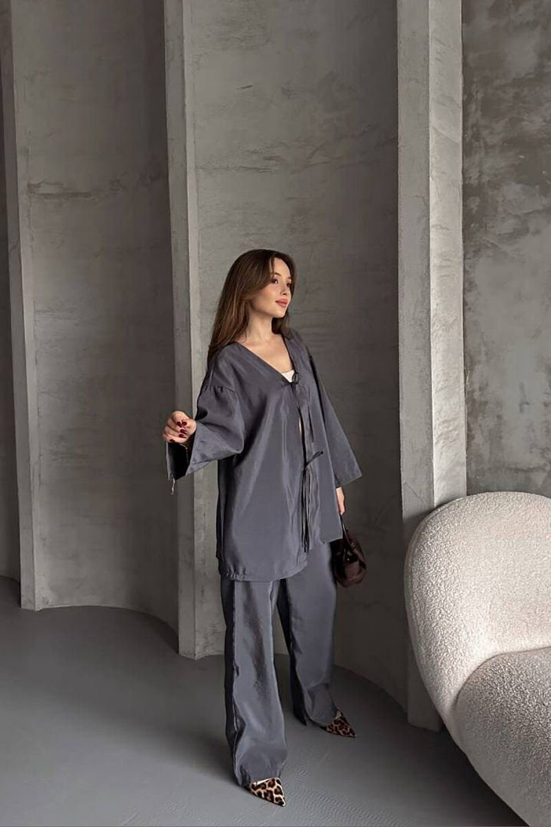 ONE COLOR LACING SHIRT+TROUSERS WOMEN SET GREY/GRI - 1