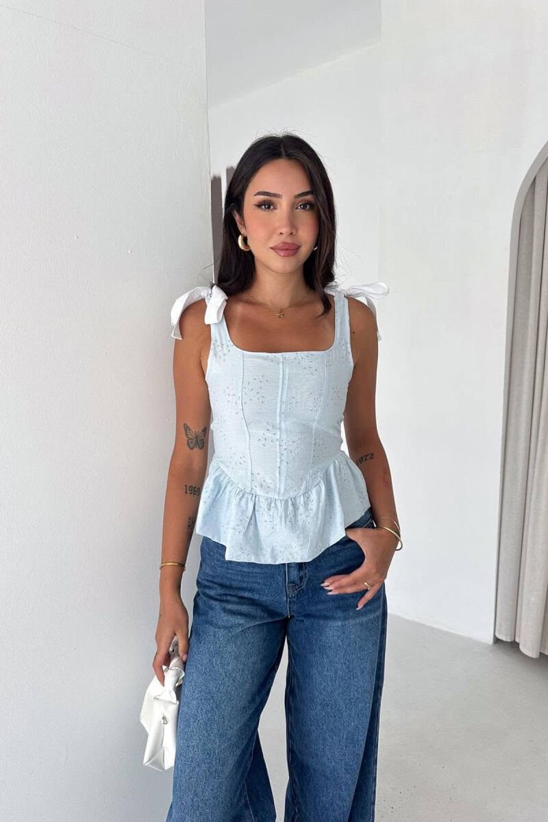 ONE COLOR LACING SHOULDERS WOMEN TANK TOP LIGHTBLUE/BZ - 1