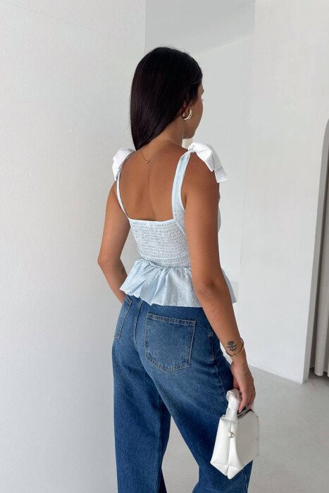 ONE COLOR LACING SHOULDERS WOMEN TANK TOP LIGHTBLUE/BZ - 3