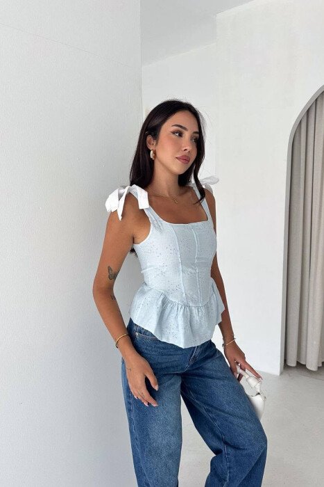 ONE COLOR LACING SHOULDERS WOMEN TANK TOP LIGHTBLUE/BZ - 4