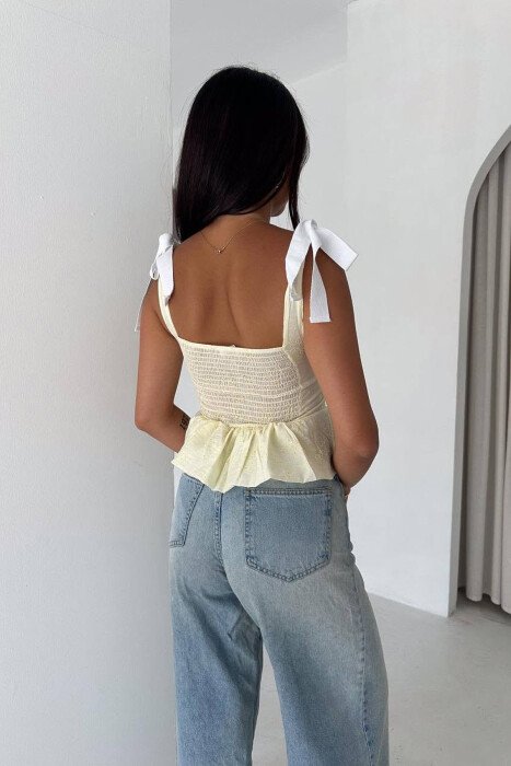 ONE COLOR LACING SHOULDERS WOMEN TANK TOP YELLOW/E VERDHE - 2