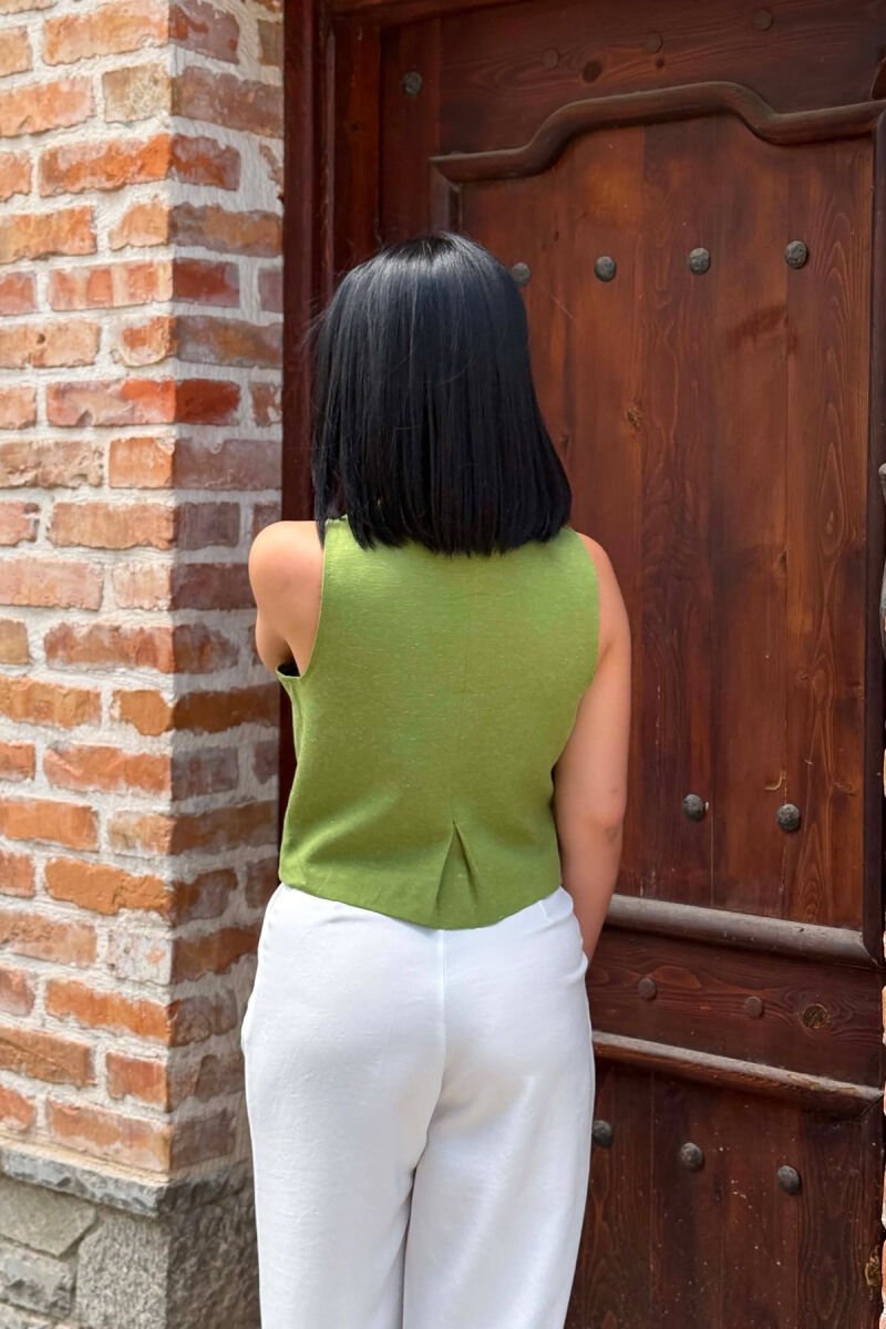 ONE COLOR LACING V NECK WOMAN VEST GREEN/JESHILE - 3