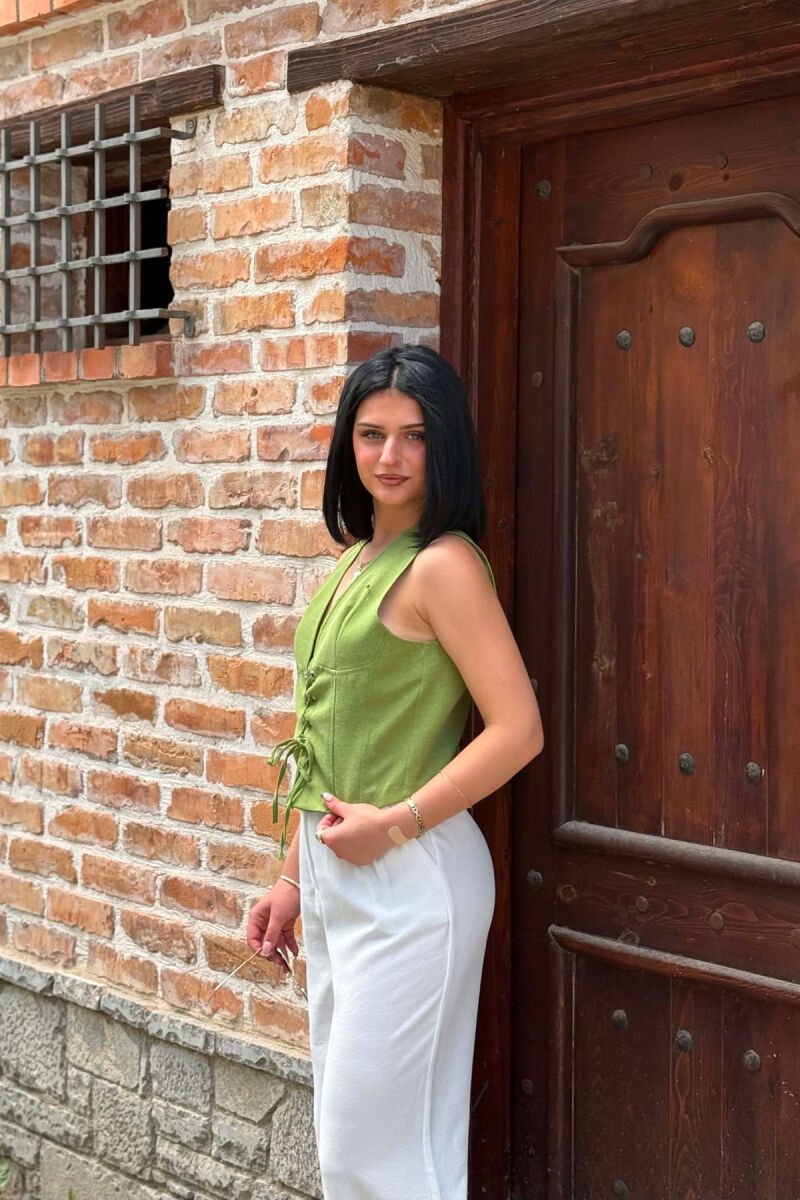 ONE COLOR LACING V NECK WOMAN VEST GREEN/JESHILE - 5