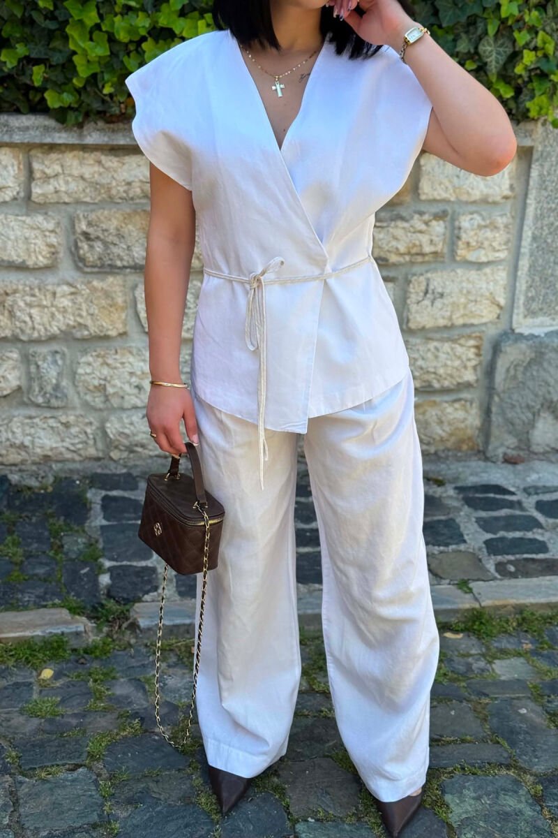 ONE COLOR LACING VEST + TROUSERS WOMAN SET WHITE-E BARDHE - 3