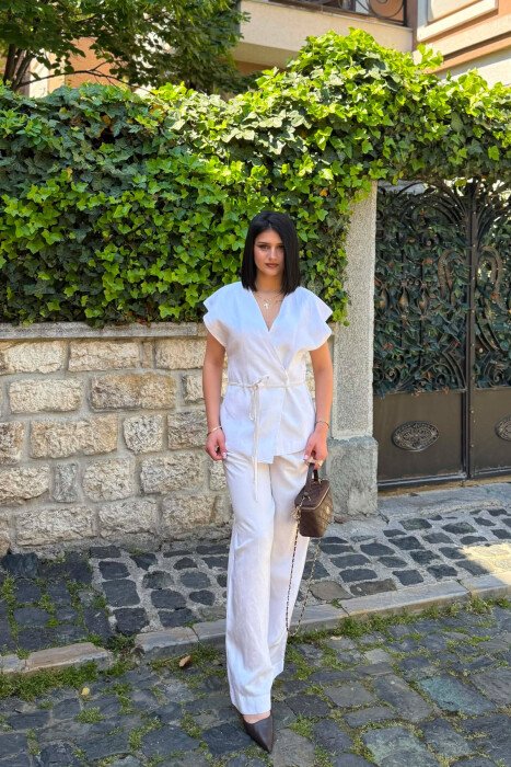 ONE COLOR LACING VEST + TROUSERS WOMAN SET WHITE-E BARDHE - 4