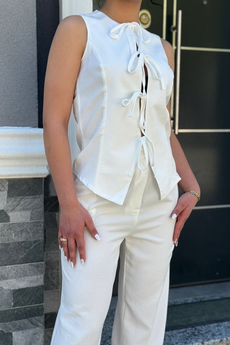 ONE COLOR LACING VEST + TROUSERS WOMAN SET WHITE-E BARDHE - 5