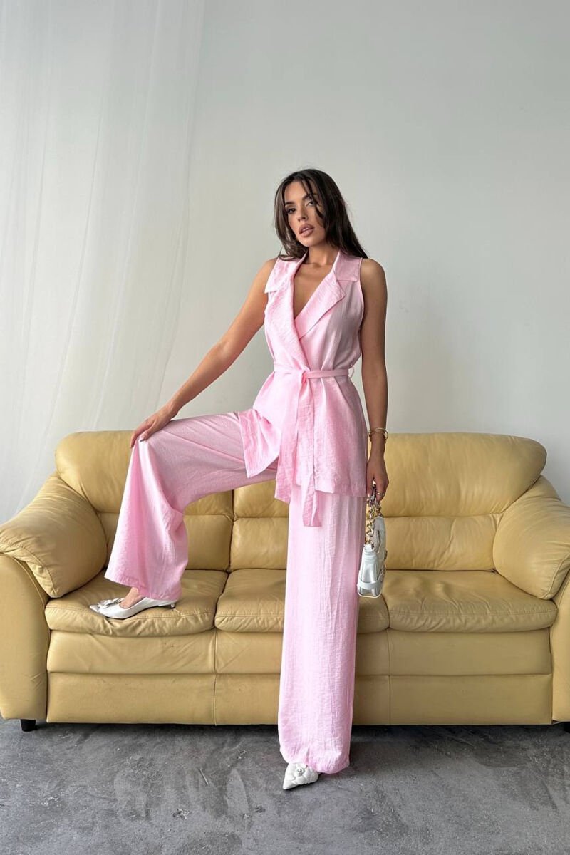 ONE COLOR LACING VEST+ TROUSERS WOMAN TWO PIECE SET PINK/ROZE - 4