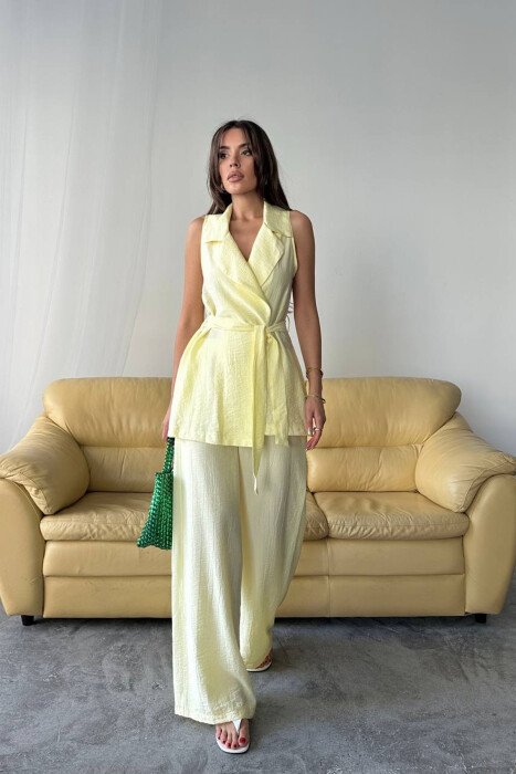 ONE COLOR LACING VEST+ TROUSERS WOMAN TWO PIECE SET YELLOW/E VERDHE - 1