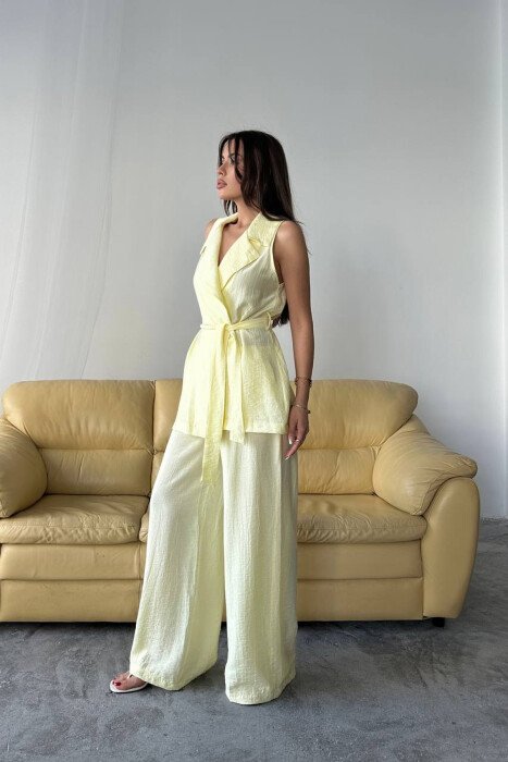 ONE COLOR LACING VEST+ TROUSERS WOMAN TWO PIECE SET YELLOW/E VERDHE - 4