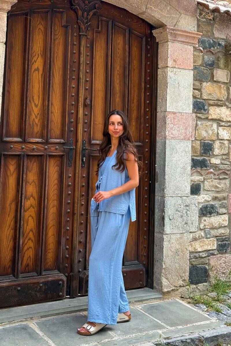 ONE COLOR LACING VEST+CROP TOP+TROUSERS WOMAN SET BABY BLUE/BLU BY - 2