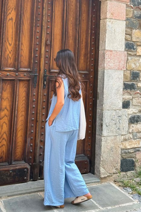ONE COLOR LACING VEST+CROP TOP+TROUSERS WOMAN SET BABY BLUE/BLU BY - 6
