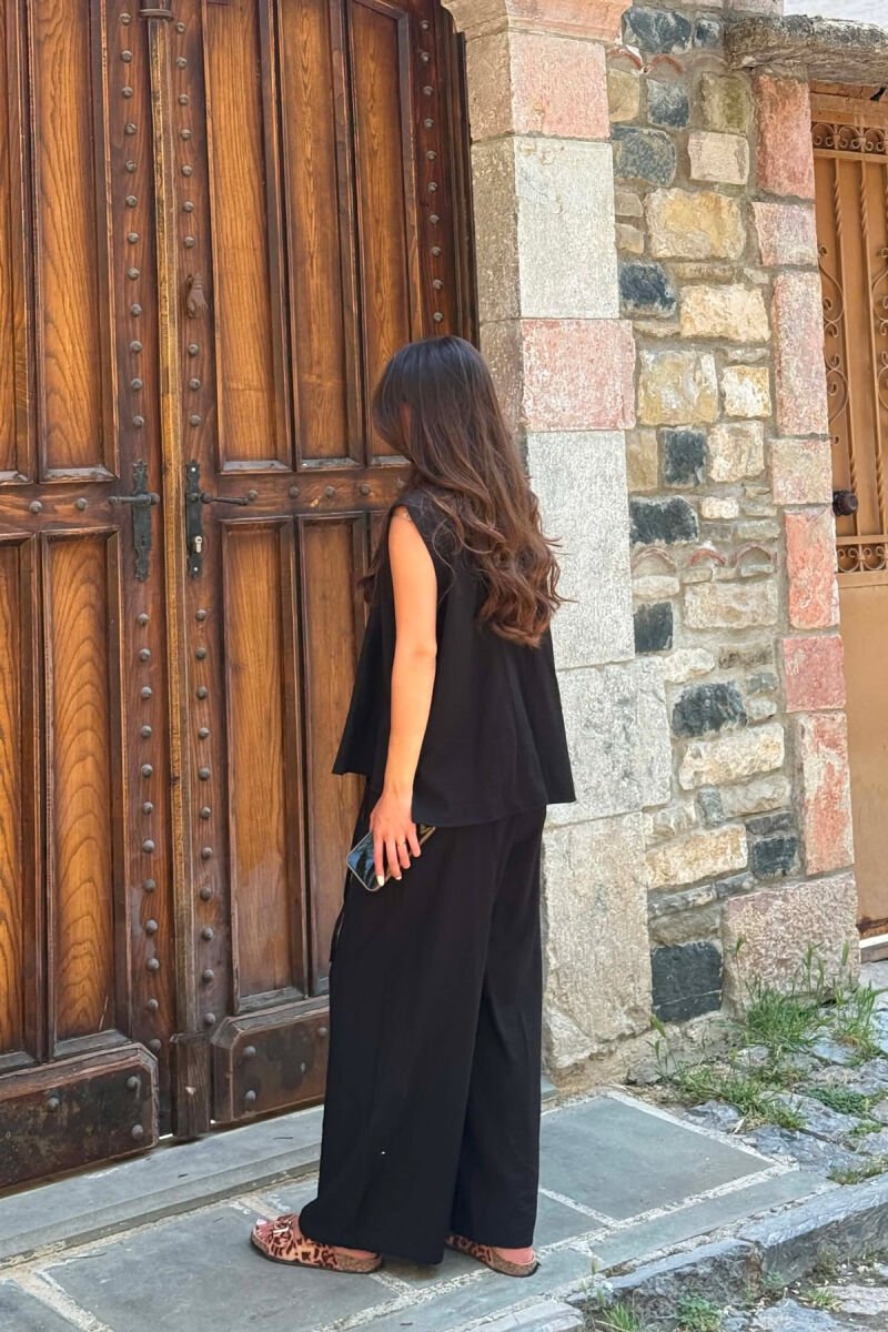 ONE COLOR LACING VEST+CROP TOP+TROUSERS WOMAN SET BLACK/ E ZEZE - 4