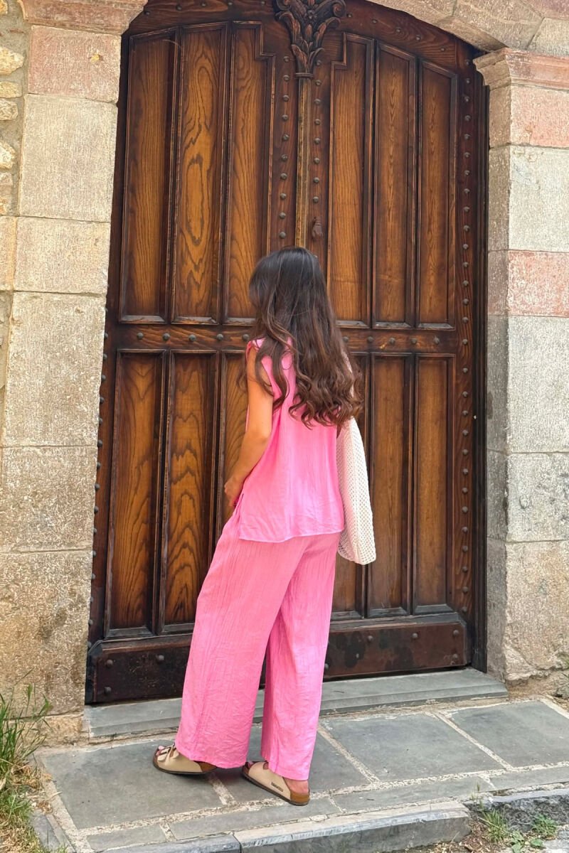 ONE COLOR LACING VEST+CROP TOP+TROUSERS WOMAN SET PINK/ROZE - 2