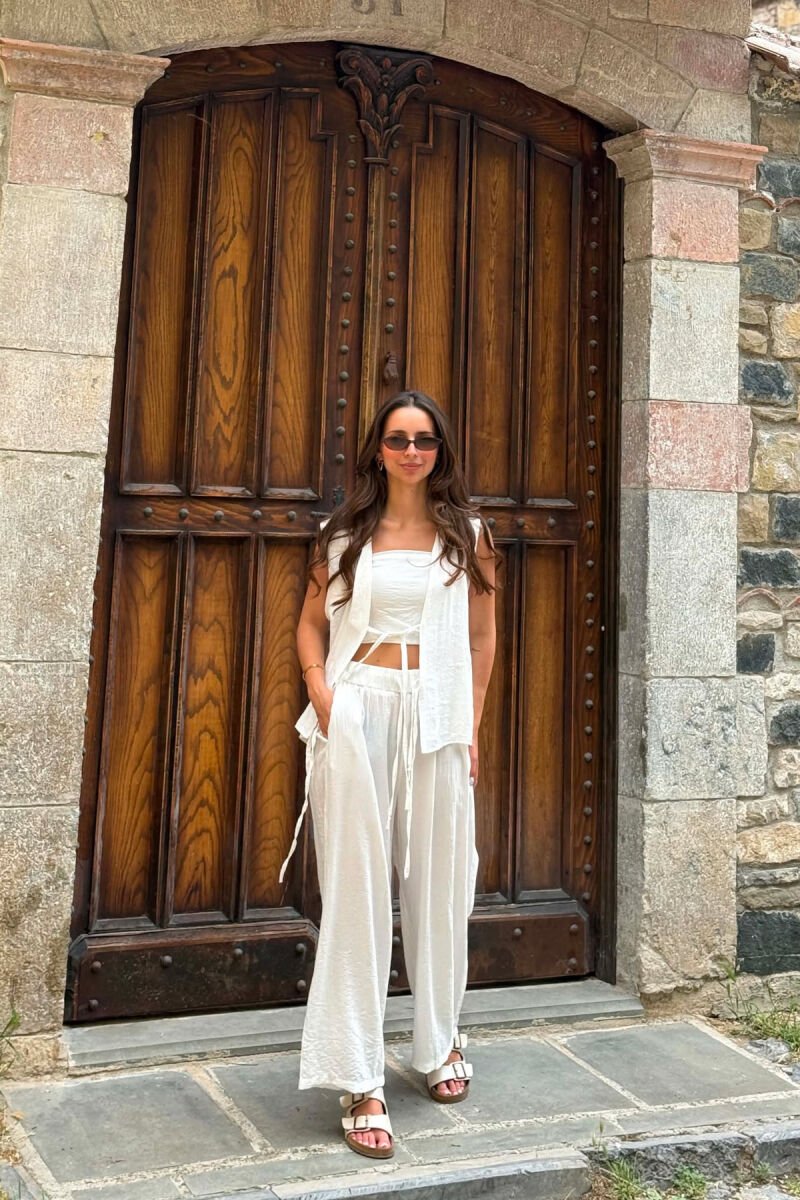 ONE COLOR LACING VEST+CROP TOP+TROUSERS WOMAN SET WHITE-E BARDHE - 1