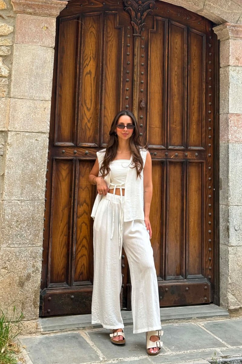 ONE COLOR LACING VEST+CROP TOP+TROUSERS WOMAN SET WHITE-E BARDHE - 2