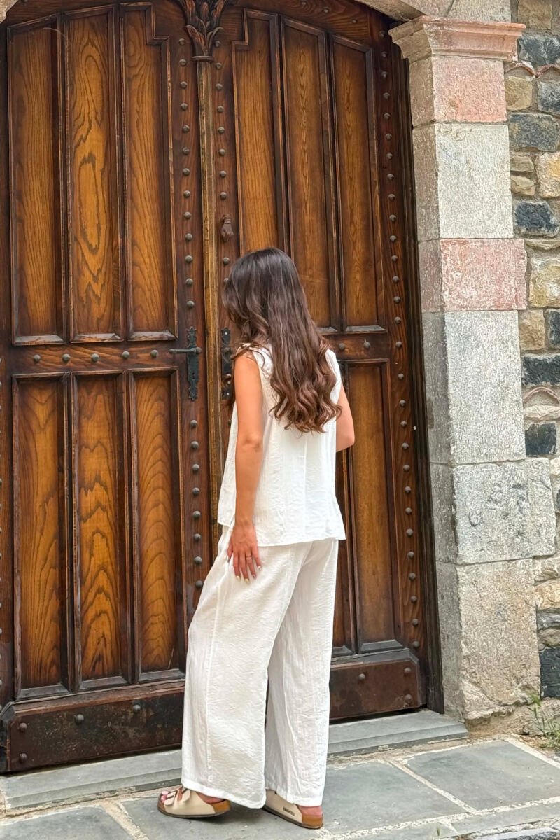ONE COLOR LACING VEST+CROP TOP+TROUSERS WOMAN SET WHITE-E BARDHE - 4