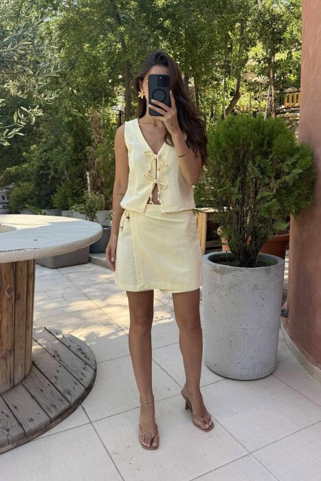 ONE COLOR LACING VEST+SKORT WOMEN SET YELLOW/E VERDHE - 2