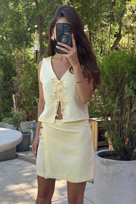 ONE COLOR LACING VEST+SKORT WOMEN SET YELLOW/E VERDHE - 3
