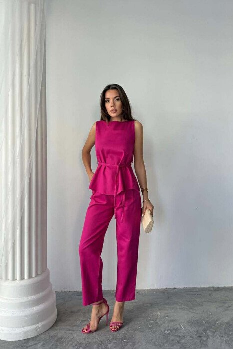 ONE COLOR LACING VEST+TROUSERS WOMEN SET FUCHSIA/CIKLAMI - 