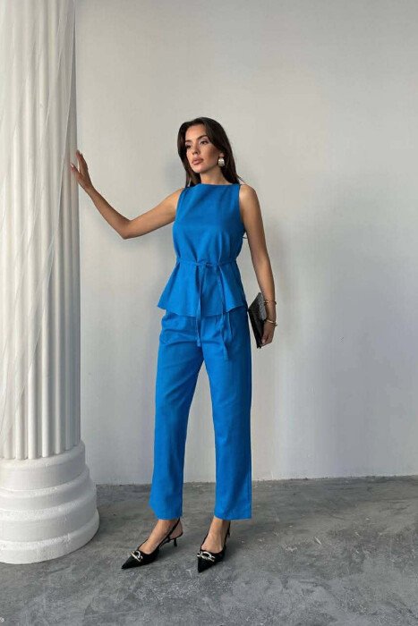ONE COLOR LACING VEST+TROUSERS WOMEN SET LIGHT BLUE-LIGHT BLUE/BZ-BZ - 