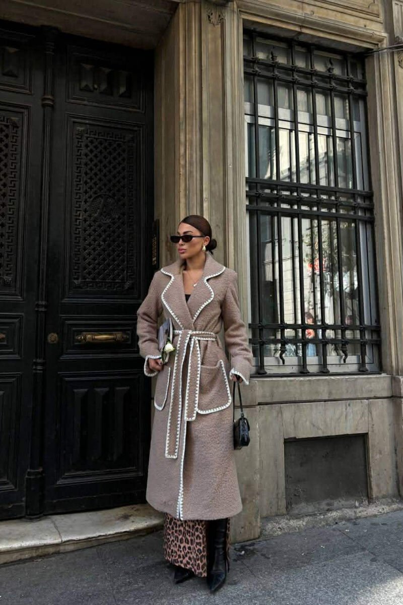 ONE COLOR LACING WAIST DETAIL WOMEN COAT BEIGE/BEZHE - 1