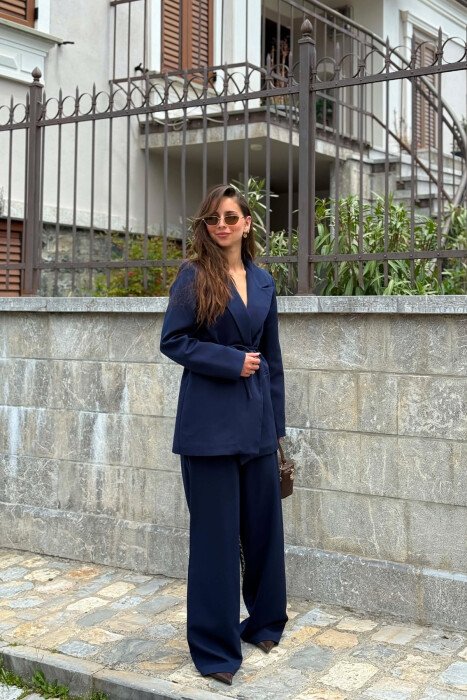 ONE COLOR LACING WAIST JACKET + TROUSERS WOMAN SET BLUE/BLU - KLAUDIO FASHION