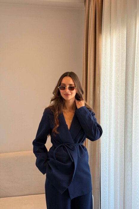 ONE COLOR LACING WAIST JACKET + TROUSERS WOMAN SET BLUE/BLU - 3