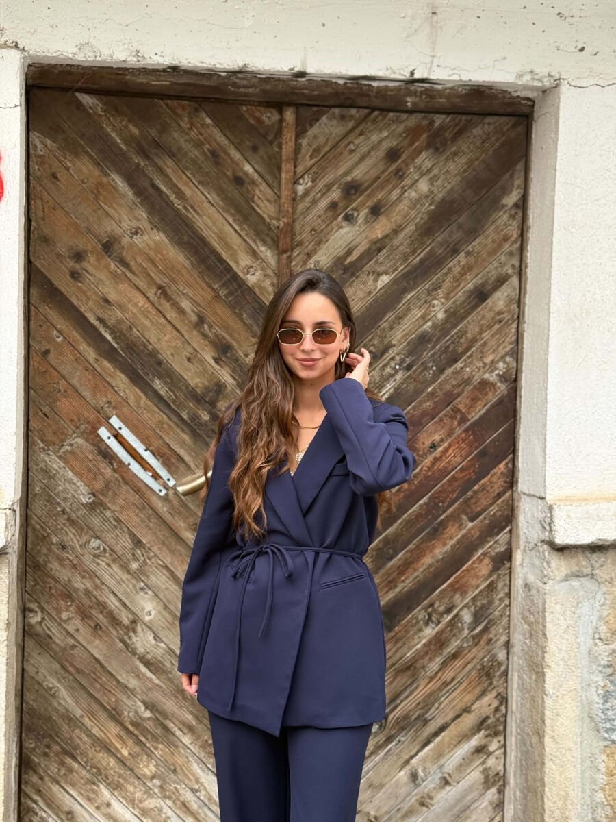 ONE COLOR LACING WAIST JACKET + TROUSERS WOMAN SET DARK BLUE/BEE - 2