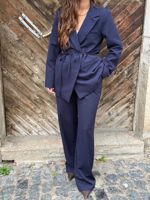 ONE COLOR LACING WAIST JACKET + TROUSERS WOMAN SET DARK BLUE/BEE - 4