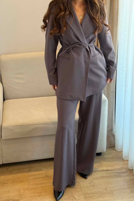 ONE COLOR LACING WAIST JACKET + TROUSERS WOMAN SET GREY/GRI - 3