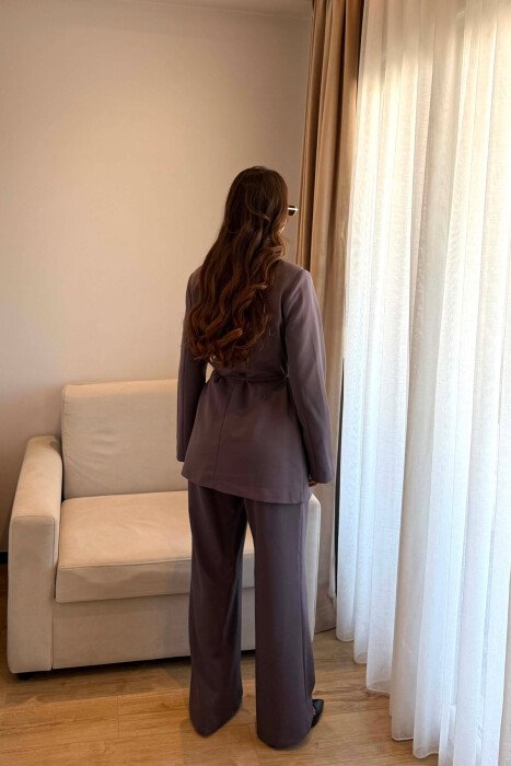 ONE COLOR LACING WAIST JACKET + TROUSERS WOMAN SET GREY/GRI - 5