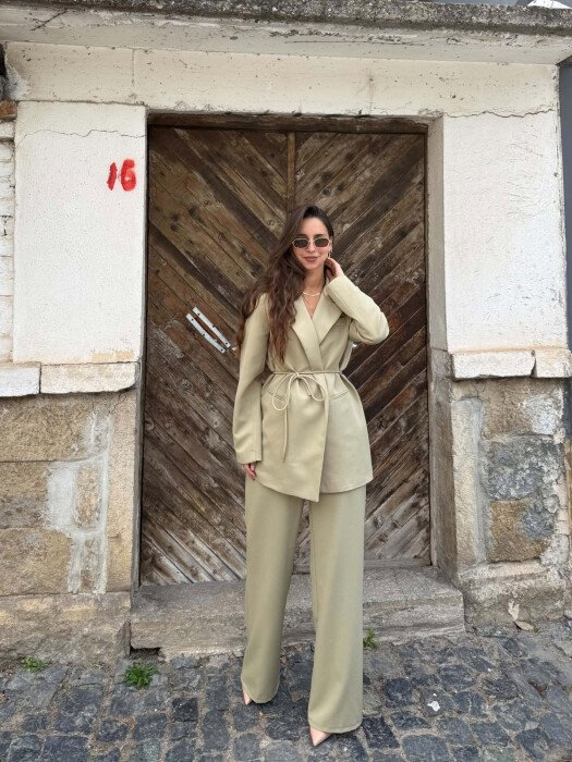 ONE COLOR LACING WAIST JACKET + TROUSERS WOMAN SET MINT/MENTE - KLAUDIO FASHION