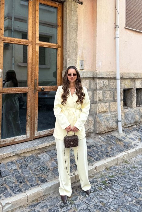 ONE COLOR LACING WAIST JACKET + TROUSERS WOMAN SET YELLOW/E VERDHE - KLAUDIO FASHION