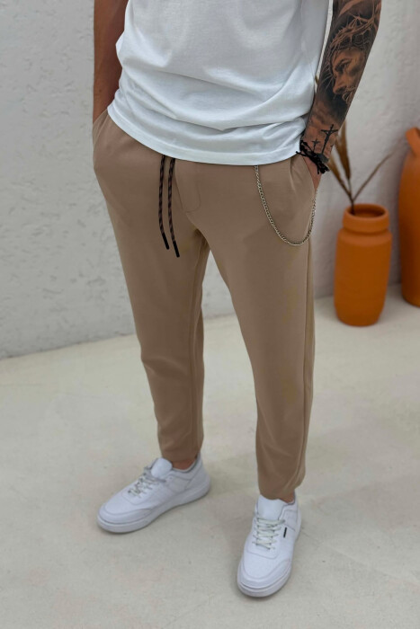 ONE COLOR LACING WAIST MEN SWEATPANTS BEIGE/BEZHE - 2
