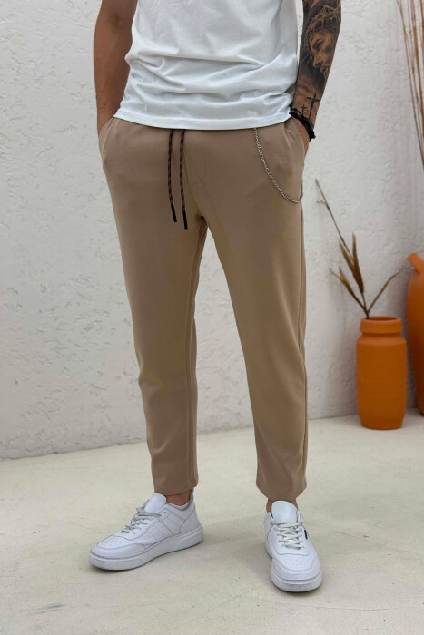 ONE COLOR LACING WAIST MEN SWEATPANTS BEIGE/BEZHE - 4