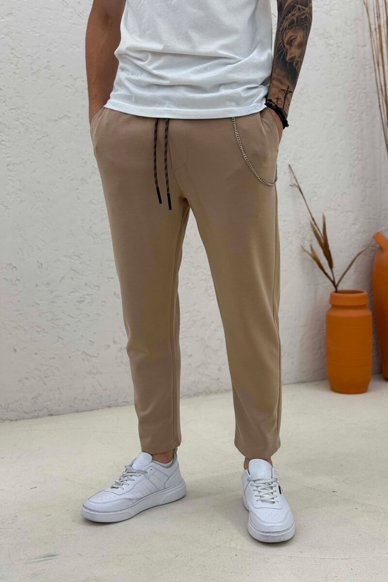 ONE COLOR LACING WAIST MEN SWEATPANTS BEIGE/BEZHE - 4