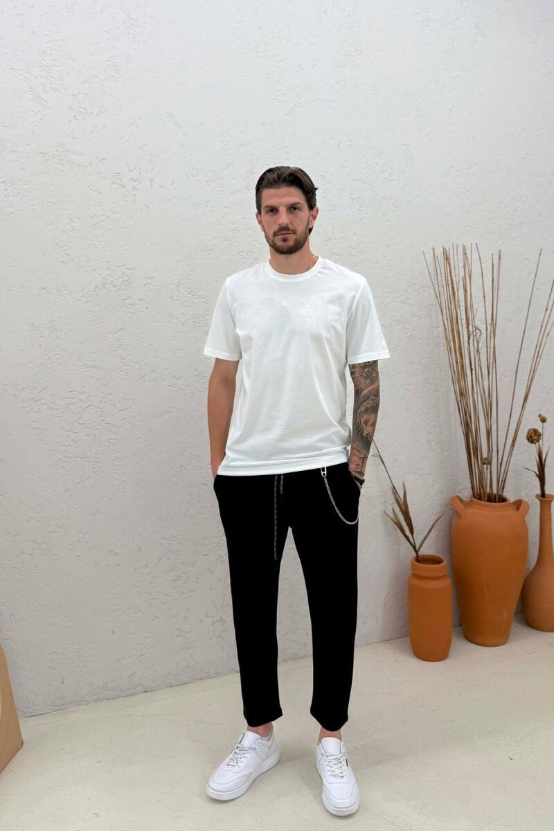 ONE COLOR LACING WAIST MEN SWEATPANTS BLACK/ E ZEZE - 1
