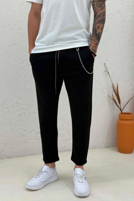 ONE COLOR LACING WAIST MEN SWEATPANTS BLACK/ E ZEZE - 4