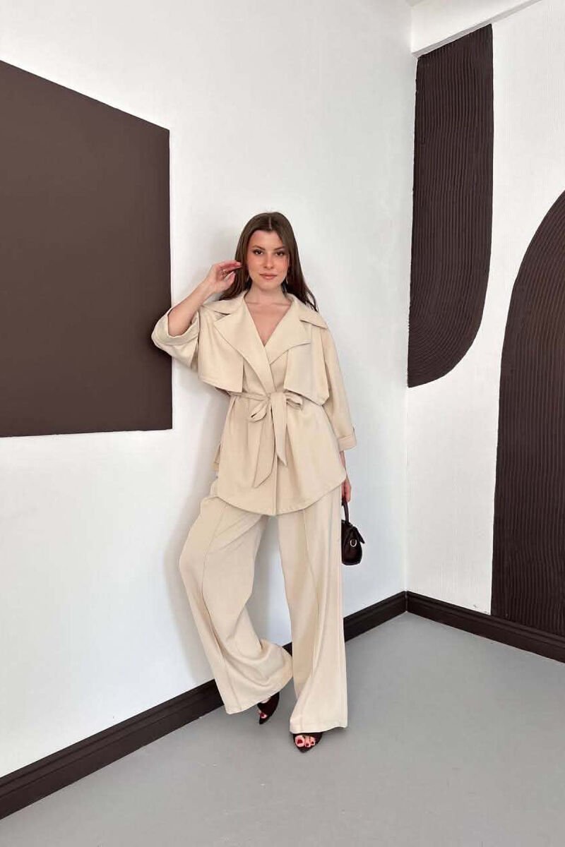 ONE COLOR LACING WAIST SHIRT + TROUSERS WOMAN SET BEIGE/BEZHE - 5