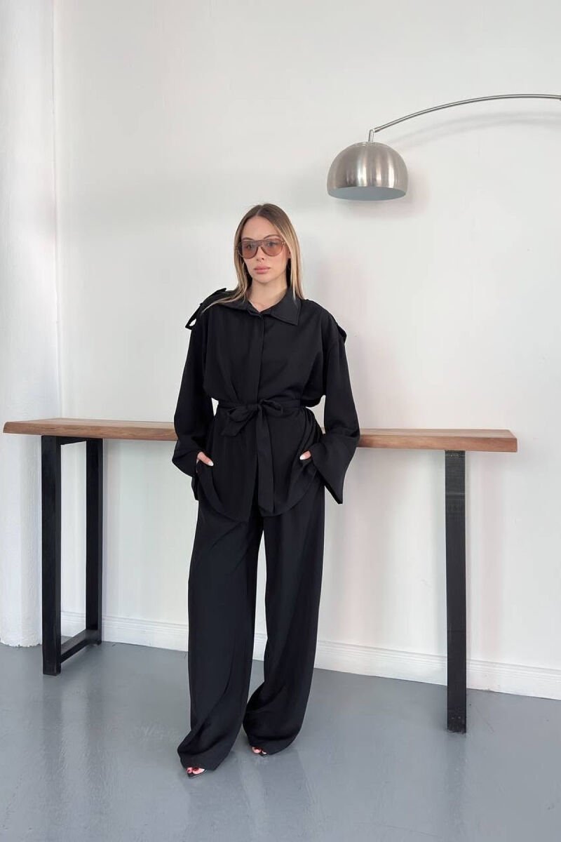 ONE COLOR LACING WAIST SHIRT + TROUSERS WOMAN SET BLACK/ E ZEZE - 2