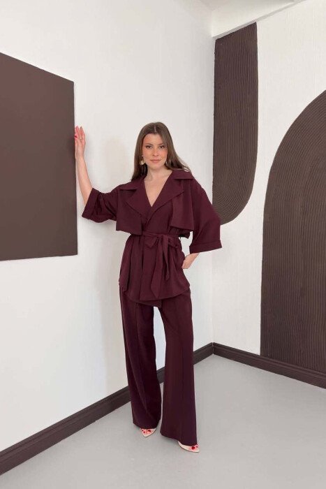 ONE COLOR LACING WAIST SHIRT + TROUSERS WOMAN SET BURGUNDY/VISHNJE - 1