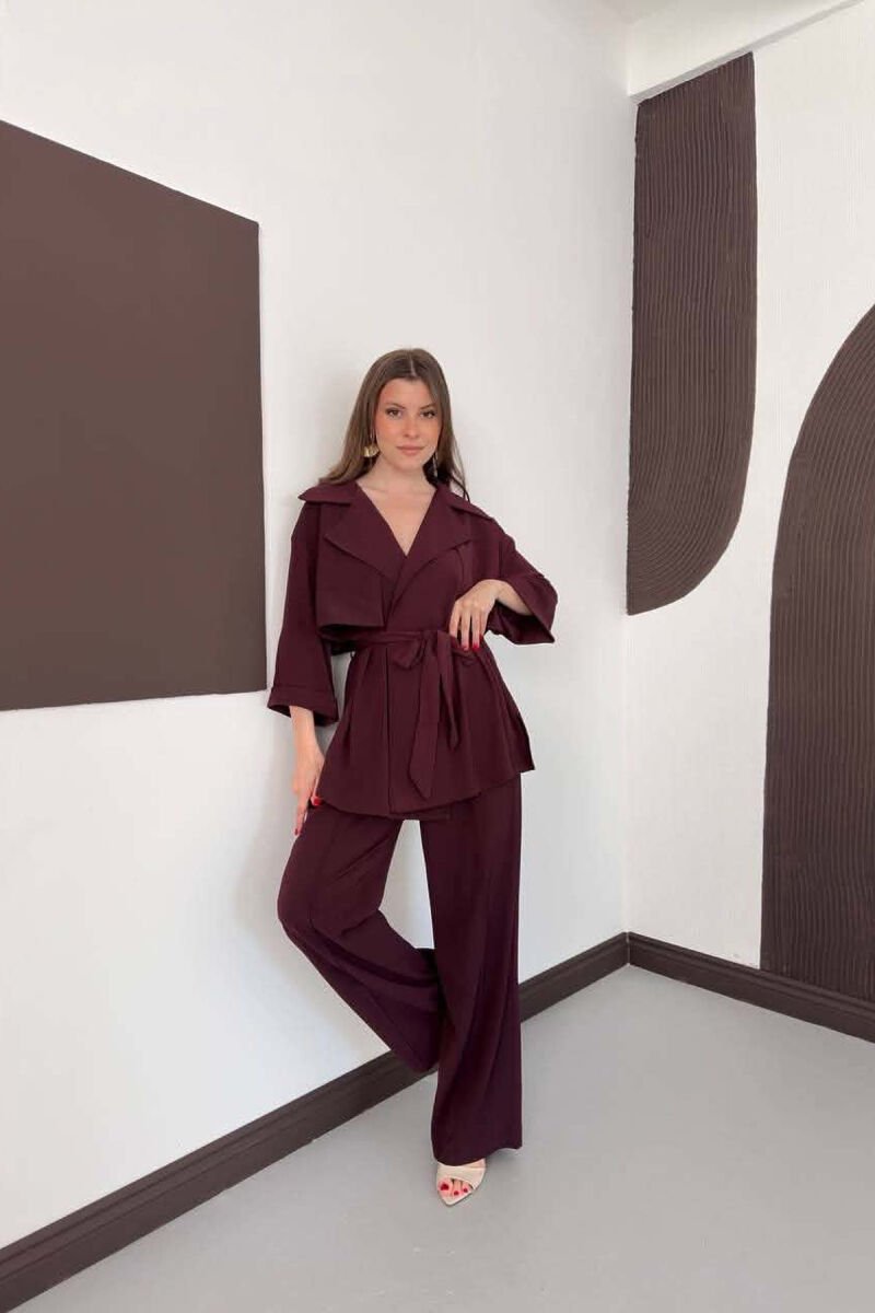 ONE COLOR LACING WAIST SHIRT + TROUSERS WOMAN SET BURGUNDY/VISHNJE - 2