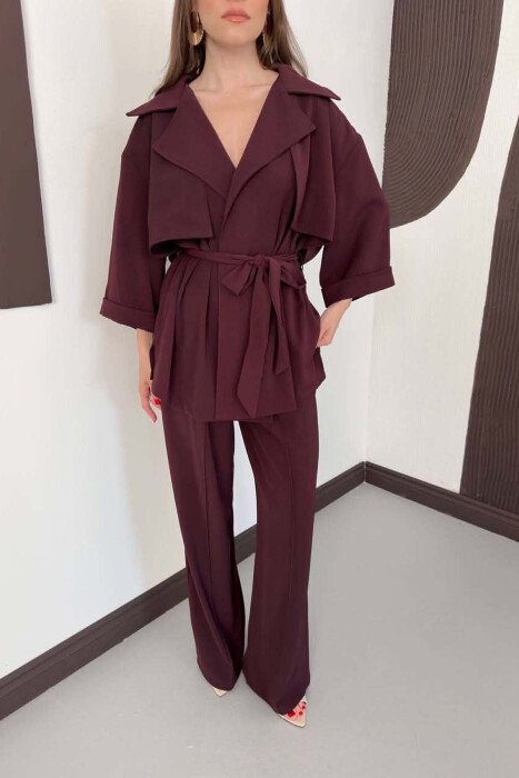 ONE COLOR LACING WAIST SHIRT + TROUSERS WOMAN SET BURGUNDY/VISHNJE - 4