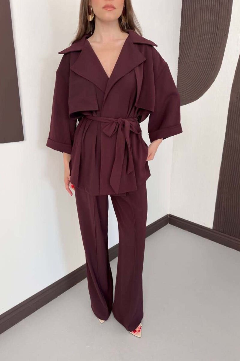 ONE COLOR LACING WAIST SHIRT + TROUSERS WOMAN SET BURGUNDY/VISHNJE - 4